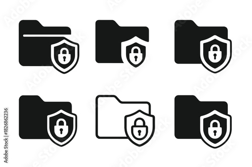 Antivirus Logo Variations. Installing antivirus software. Icon set. Set Logo of Installing antivirus software: quarantine folder with lock. harmonious logo