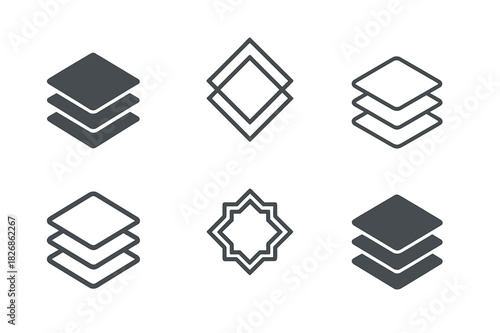 Rug Logo Variations. Choosing rugs for a living room. Icon set. Set Logo of choosing rugs for a living room: layered rugs. harmonious logo variations of the