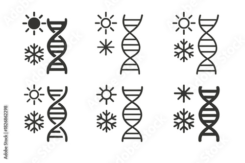 Genetic Adaptation Logos. genetic adaptation to extreme climate conditions. Icon set. Set Logo of genetic adaptation to extreme climate conditions: mutation