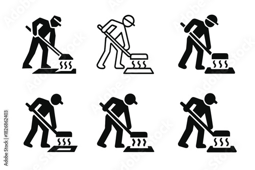 Road Repair Icon Set. Road maintenance crews repairing potholes and streets. Icon set. Set Logo of Road maintenance crews repairing potholes and streets: