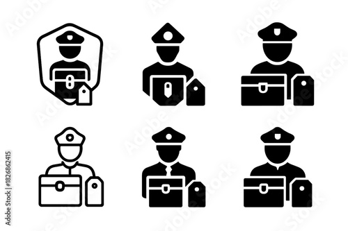 Law Enforcement Logo Series. Law enforcement agents handling legal documentation and investigations. Icon set. Set Logo of Law enforcement agents handling