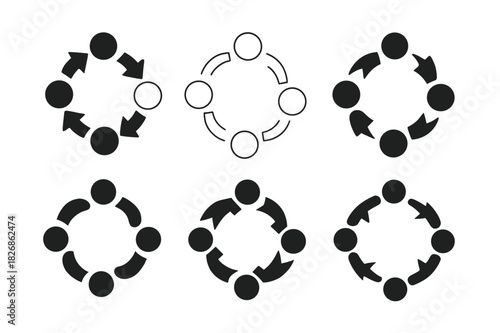 Teamwork Logo Variations. employee teamwork. Icon set. Set Logo of employee teamwork: collaboration arrows. harmonious logo variations of the same emblematic