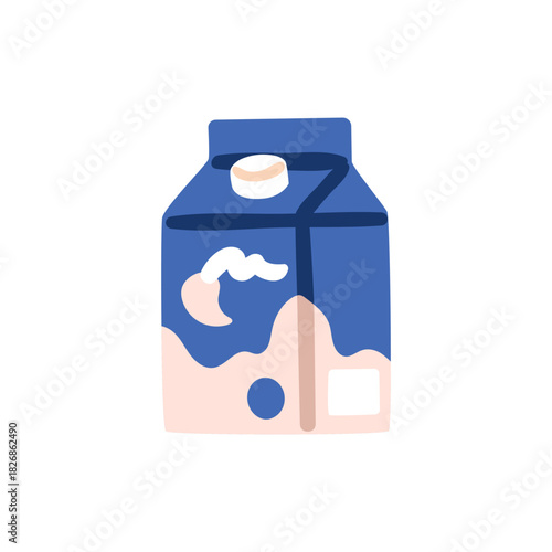 Milk box, small carton package. Abstract dairy produce, milky liquid product in cardboard pack icon. Healthy beverage, protein drink. Flat vector illustration isolated on white background.