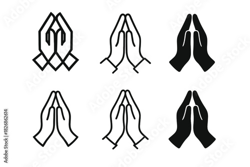 Spiritual Routine Icons. spiritual routine. Icon set. Set Logo of spiritual routine: prayer hands. harmonious logo variations of the same emblematic concept,