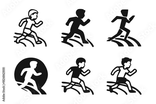 Teen Sports Logos. teen sports. Icon set. Set Logo of teen sports: teen running on track. harmonious logo variations of the same emblematic concept, each with