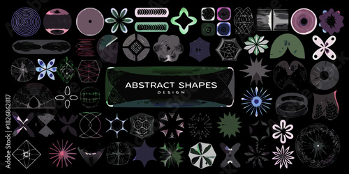 Assorted collection of uniquely designed abstract shapes and patterns on a dark background