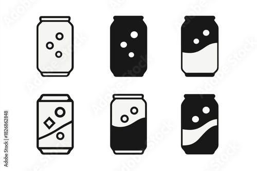 Soda Pop Logo Set. Soda pop. Icon set. Set Logo of soda pop: fizzy drink can. harmonious logo variations of the same emblematic concept, each with different