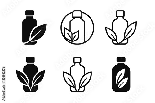 Skin Care Icons. skin care. Icon set. Set Logo of skin care: wellness bottle. harmonious logo variations of the same emblematic concept, each with different