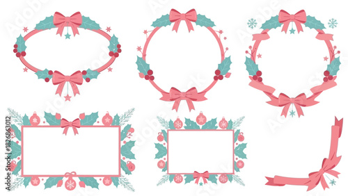 Festive Wreath and Frame Collection Decorative Christmas and Winter Holiday Borders for Design