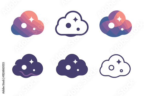 Cosmic Logo Variations. cosmic view. Icon set. Set Logo of cosmic view: astronaut in space. harmonious logo variations of the same emblematic concept, each