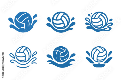 Water Sports Logos. Water sports. Icon set. Set Logo of water sports: water polo ball and splashing motion marks. harmonious logo variations of the same