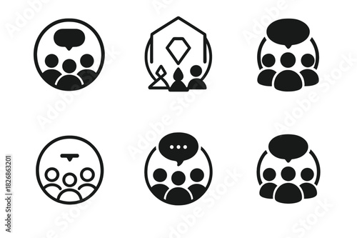 Storytelling Logos Collection. storytelling practices. Icon set. Set Logo of storytelling practices: circle of people sharing a story. harmonious