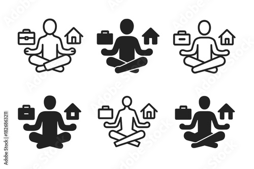 Work-Life Balance Icons. Work-life balance. Icon set. Set Logo of work-life balance: balanced hands holding work and life symbols. harmonious logo variations