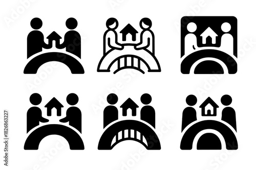 Cultural Connection Icons. Cultural tourism in isolated communities. Icon set. Set Logo of cultural tourism in isolated communities: bridge symbolizing