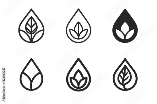 Wellness Spa Logo Variations. Wellness tourism and spa retreats. Icon set. Set Logo of wellness tourism and spa retreats: leaf and water droplet. harmonious