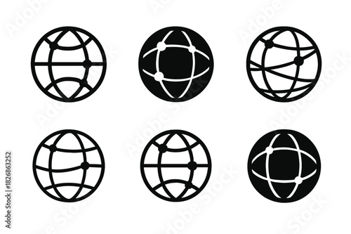 Wealth Management Logos. Wealth Management Office. Icon set. Set Logo of Wealth Management Office: globe with financial network lines. harmonious