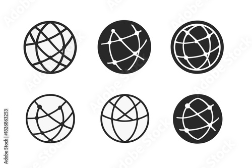 Wealth Management Logos. Wealth Management Office. Icon set. Set Logo of Wealth Management Office: globe with financial network lines. harmonious