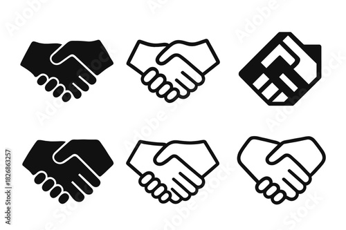 Holding Hands Icons. Holding hands. Icon set. Set Logo of holding hands: Handshake silhouette. harmonious logo variations of the same emblematic concept, each
