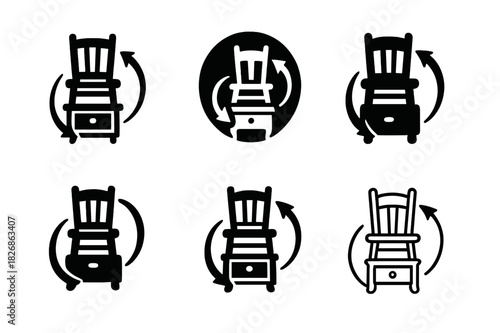 Vintage Craft Icon Set. Restoring antique furniture and home items. Icon set. Set Logo of vintage craftsmanship: furniture repair studio mark. harmonious logo