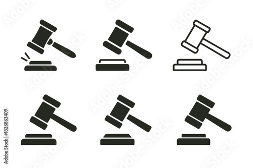 Civil Court Icon Set. Representation in civil court cases and legal settlements. Icon set. Set Logo of representation in civil court cases and legal