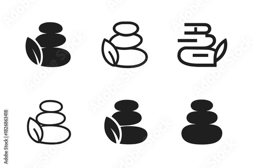 Wellness Icon Set. Wellness tourism and spa retreats. Icon set. Set Logo of wellness tourism and spa retreats: massage stones. harmonious logo variations of