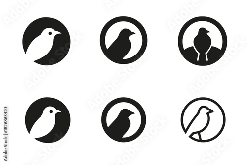 Wildlife Protection Logos. Endangered species. Icon set. Set Logo of wildlife protection: bird in shrinking habitat circle. harmonious logo variations of the