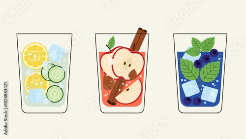 Refreshing beverages with fresh fruit and herbs perfect for a healthy lifestyle