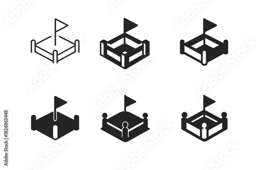 Landowner Logo Variations. Landowner. Icon set. Set Logo of landowner: property boundary markers. harmonious logo variations of the same emblematic concept,