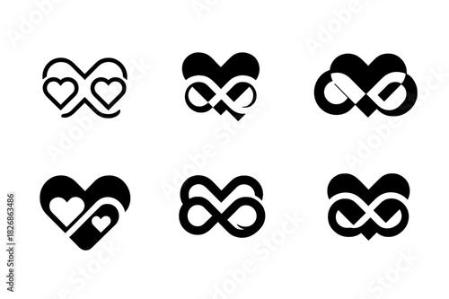 Harmonious Connection Logos. Long-Distance Relationships and Communication. Icon set. Set Logo of Long-Distance Relationships and Communication: infinite loop