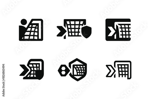 Offense Defense Logos. Offense vs Defense. Icon set. Set Logo of Offense vs Defense: goal net. harmonious logo variations of the same emblematic concept, each
