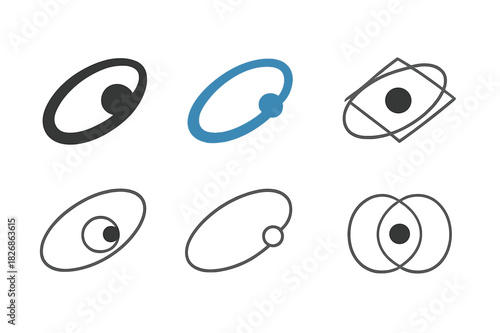 Planetary Orbit Logos. Planetary orbits. Icon set. Set Logo of planetary orbits: elliptical orbit paths. harmonious logo variations of the same emblematic
