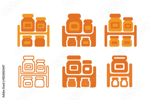 Autumn Home Cleaning Icons. Autumn home cleaning and organization. Icon set. Set Logo of Autumn home cleaning and organization: pantry jars with labels on
