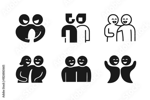 Laughter Icon Set. People in moments of laughter and camaraderie. Icon set. Set Logo of joyful connection: shared joke moment. harmonious logo variations of