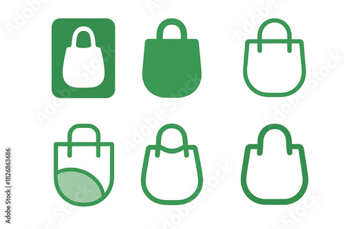 Plastic Alternatives Logos. Plastic Alternatives. Icon set. Set Logo of Plastic Alternatives: reusable shopping bag. harmonious logo variations of the same