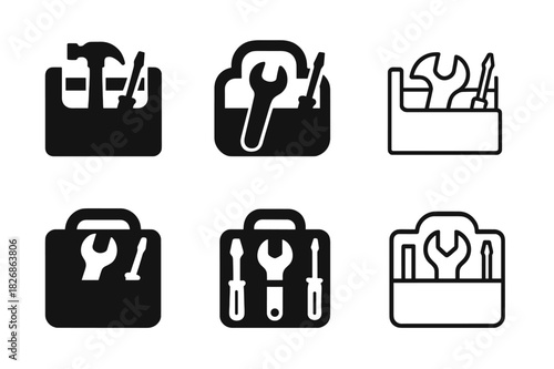 DIY Logo Variations. DIY home improvement. Icon set. Set Logo of DIY home improvement: toolbox with essentials. harmonious logo variations of the