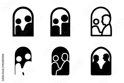 Therapist Session Icons. A Therapist Listening Attentively to a Patient During a Counseling Session. Icon set. Set Logo of A Therapist Listening Attentively to