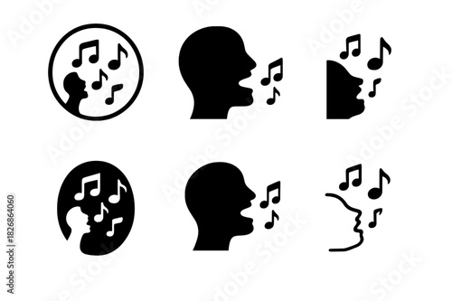 Jazz Expression Logos. Vocal improvisation and scat singing. Icon set. Set Logo of jazz expression: spontaneous rhythm pulse. harmonious logo variations of the