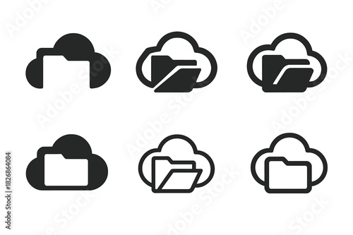 Cloud Storage Icons. Cloud storage. Icon set. Set Logo of cloud storage: cloud folder icon. harmonious logo variations of the same emblematic concept, each
