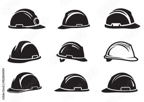 Set of Hard hat icon, Hard hat silhouette vector