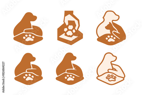Clay Animal Icon Set. Sculpting clay into an animal figure. Icon set. Set Logo of Sculpting clay into an animal figure: paw texture stamp pressing clay.