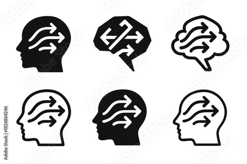 Emotional Brain Pathways. How emotions are processed in the brain. Icon set. Set Logo of How emotions are processed in the brain: pathway arrows through brain