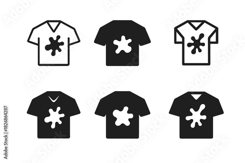 Stained Shirt Logos. Stained shirt. Icon set. Set Logo of stained shirt: shirt with splash mark. harmonious logo variations of the same emblematic concept,