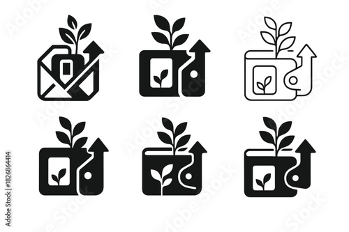 Economic Growth Icons. Developing countries? economic growth. Icon set. Set Logo of Developing countries? economic growth: mobile money wallet. harmonious logo