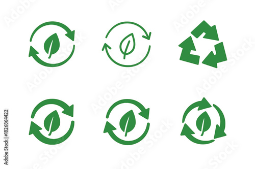 Sustainable Resource Icons. Sustainable sourcing of natural resources. Icon set. Set Logo of sustainable sourcing: renewable cycle arrows. harmonious logo