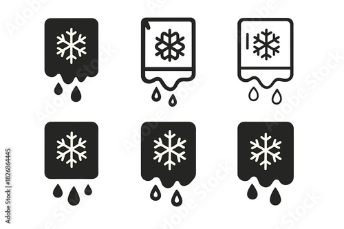 Refrigerator Cleaning Icons. Cleaning out the refrigerator. Icon set. Set Logo of Cleaning out the refrigerator: defrosting ice buildup dripping. harmonious