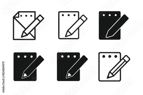 Drawing Tools Icons. Drawing tools. Icon set. Set Logo of drawing tools: sketch pad and pencil. harmonious logo variations of the same emblematic concept, each