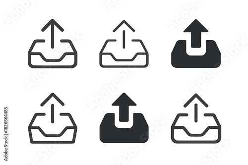 Outgoing Mail Icons. Outgoing mail tray. Icon set. Set Logo of outgoing mail tray: digital send symbol. harmonious logo variations of the same emblematic