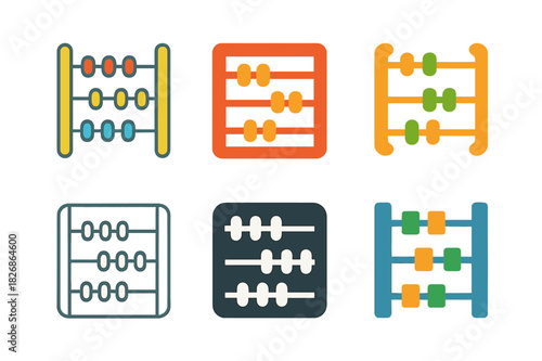 Educational Toy Logos. Educational toys. Icon set. Set Logo of Educational toys: abacus beads frame. harmonious logo variations of the same emblematic concept,
