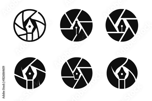 Creative Logo Variations. Brand photography and content creation services. Icon set. Set Logo of brand photography and content creation services: camera