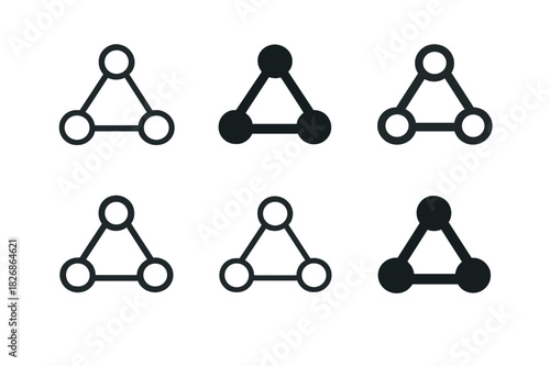 Argumentation Logo Variations. Argumentation. Icon set. Set Logo of Argumentation: rhetorical triangle with three anchored nodes. harmonious logo variations of